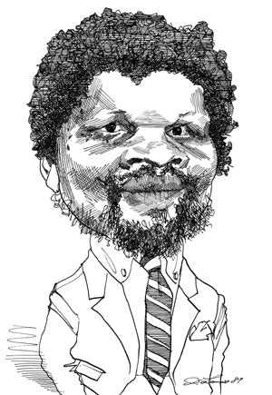 Caricatura del poeta di origine africana.