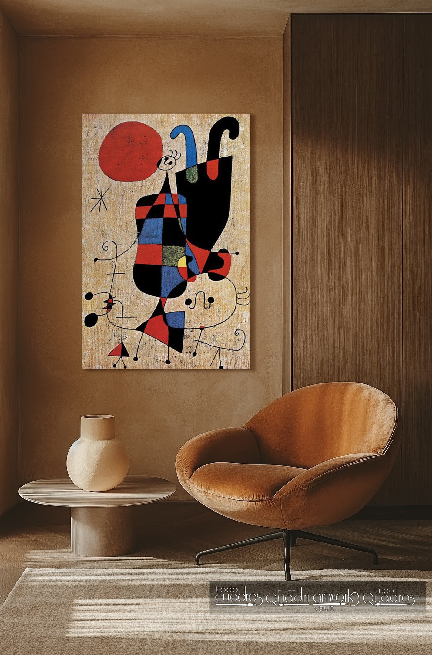 Figure e cane davanti al sole, Miró