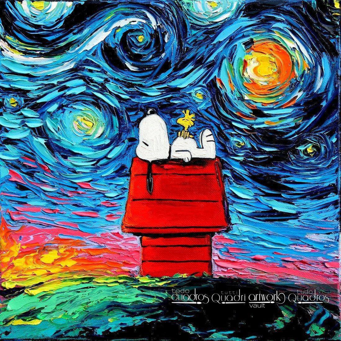 Snoopy nella notte stellata, olio